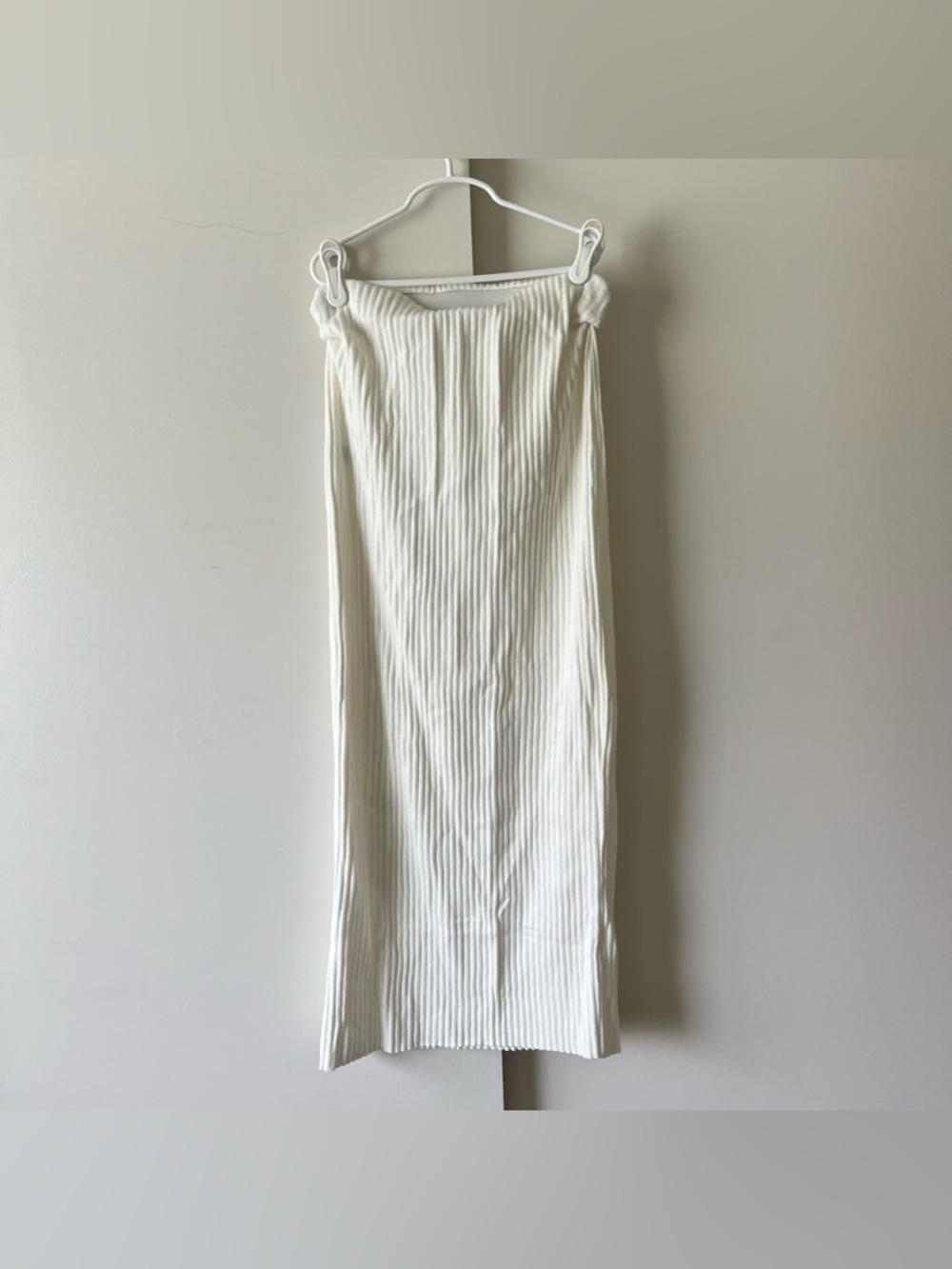 NWT Zara Ivory White Ribbed Knit Midi Maxi Skirt Roll Hem Bodycon Stretchy Small - Picture 6 of 7